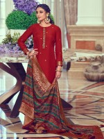 Red Dola Jacquard Silk Designer Salwar Kameez